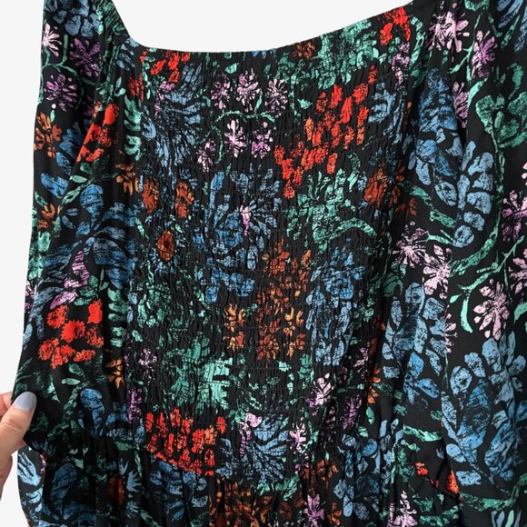 Knox Rose Floral Wide Leg Puff Sleeve Black Jumpsuit with Pockets Size XL - Picture 11 of 15